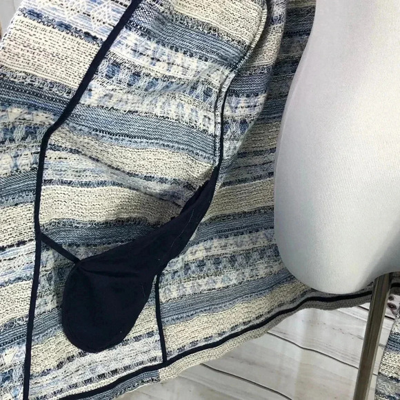 H&M Open Cardigan Large Blue White Long Sleeve Jacket - Picture 5 of 7